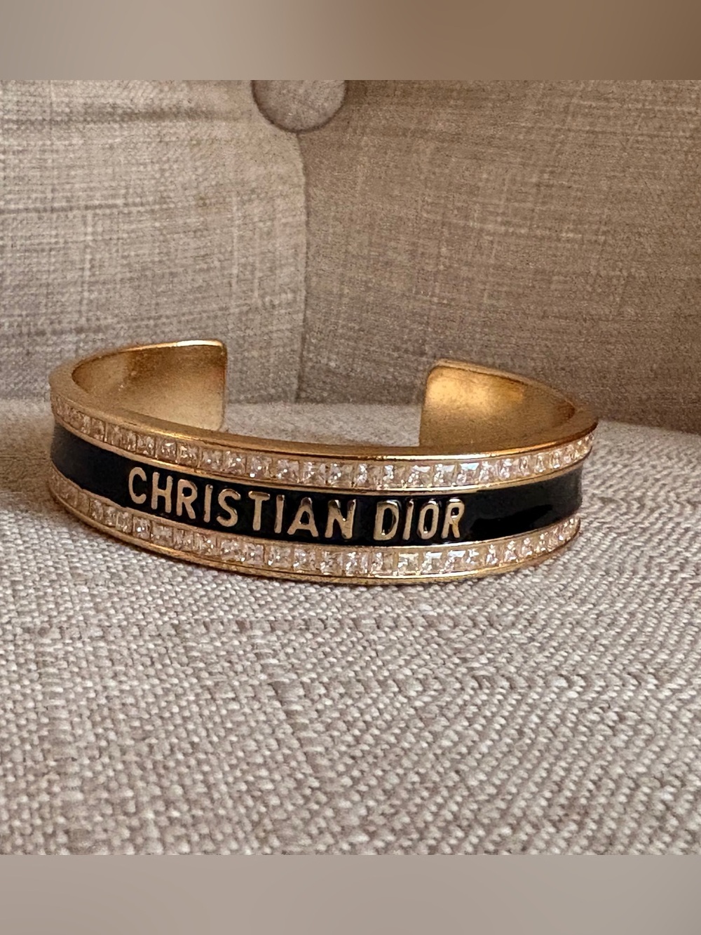 Dior Black and Gold Christian Dior Logo Cuff Bracelet - Picture 3 of 6